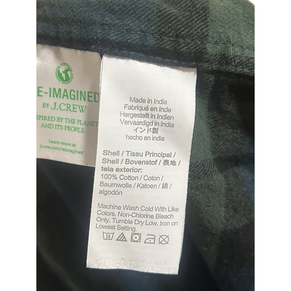 J Crew Shirt Mens Large Button Up Flannel Blue Green Classic - Picture 4 of 6